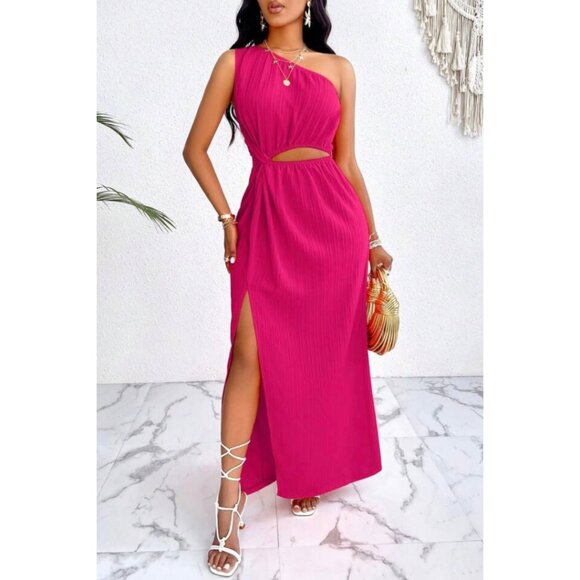 One Shoulder Maxi Sundress  Fuchsia Pink Large NIB - Picture 1 of 8